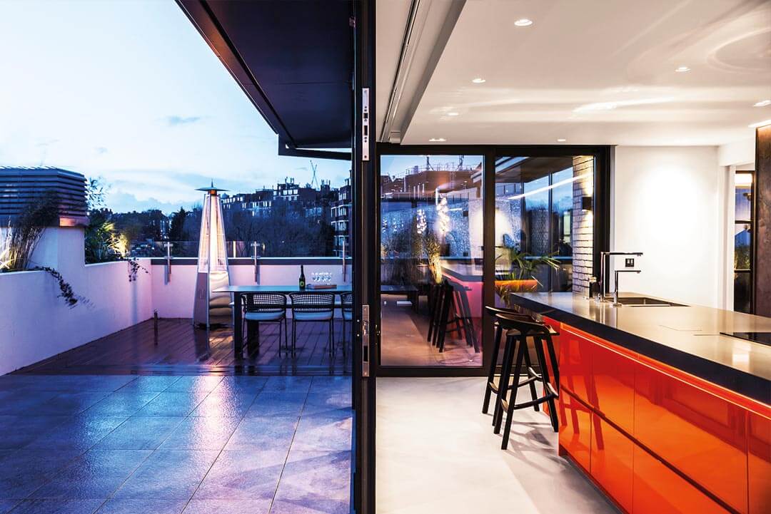 MIcroCrete® Microcement floor within a kitchen / balcony area in a Hampstead, London penthouse