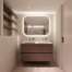Master bathroom vanity with Wallcrete microcement walls, timber cabinetry and backlit mirror, Kensington penthouse
